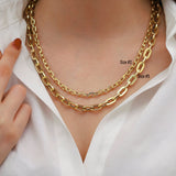 14k Gold | Elongated Chunky Staple Chain Necklace