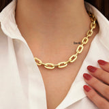 14k Gold | Elongated Chunky Staple Chain Necklace