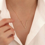 14k Gold | Geometric Chevron V-Shaped Necklace