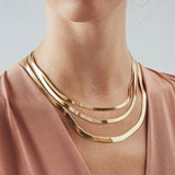 14k Gold | Flat Snake Herringbone Chain Necklace