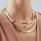 14k Gold | Flat Snake Herringbone Chain Necklace