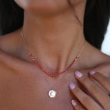 14k Gold | Coral Natural Stone Beaded Layering Necklace