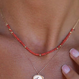 14k Gold | Coral Natural Stone Beaded Layering Necklace