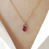 14k Gold | Gold Bezel Ruby Teardrop Necklace