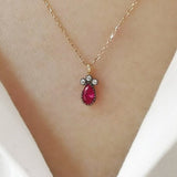 14k Gold | Gold Bezel Ruby Teardrop Necklace