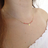 14k Gold | Coral?Lapis?Turquoise Natural Stone Beaded Necklace with  Engravable Coin Charm