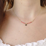 14k Gold | Coral?Lapis?Turquoise Natural Stone Beaded Necklace with  Engravable Coin Charm