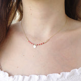 14k Gold | Coral?Lapis?Turquoise Natural Stone Beaded Necklace with  Engravable Coin Charm