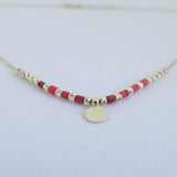 14k Gold | Coral?Lapis?Turquoise Natural Stone Beaded Necklace with  Engravable Coin Charm