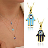 14k Gold | Blue Hamsa Necklace