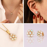 14k Gold | White Opal Hexagon Flower Stud Earrings