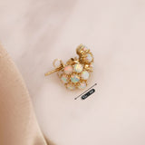 14k Gold | White Opal Hexagon Flower Stud Earrings