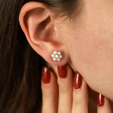 14k Gold | White Opal Hexagon Flower Stud Earrings