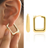 14k Gold | Hoop Bold Rectangle Earrings