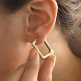 14k Gold | Hoop Bold Rectangle Earrings