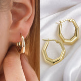 14k Gold | Bold Hexagon Hoop Earrings