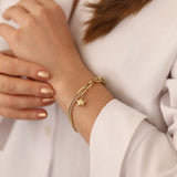 14k Gold | Paperclip & Double Curb Chain Bracelet with Star Charm