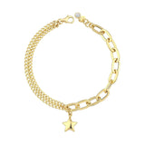 14k Gold | Paperclip & Double Curb Chain Bracelet with Star Charm