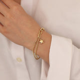 14k Gold | Paperclip & Double Curb Chain Bracelet with Star Charm