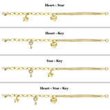 14k Gold | Paperclip & Double Curb Chain Bracelet with Star Charm