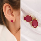 14k Gold | Ruby Oval Stud Earrings