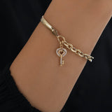 14k Gold | Paperclip and Snake Chain Bracelet with Key Charm