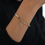 14k Gold | Paperclip and Snake Chain Bracelet with Key Charm