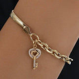 14k Gold | Paperclip and Snake Chain Bracelet with Key Charm