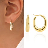 14k Gold | Oval Rectangle Hoop Earrings