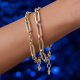 14k Gold | CZ Paved Chunky Paperclip Bracelet