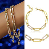 14k Gold | CZ Paved Chunky Paperclip Bracelet