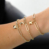 14k Gold | Rolo Link & Paperclip Bracelet with Charm