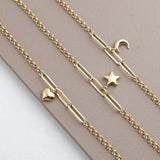 14k Gold | Rolo Link & Paperclip Bracelet with Charm