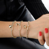 14k Gold | Rolo Link & Paperclip Bracelet with Charm