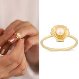 14k Gold | Pearl in Seashell Ring