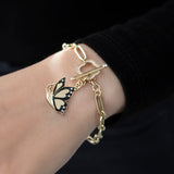 14k Gold | Paperclip Bracelet with Toggle Clasp and Butterfly Charm