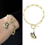 14k Gold | Paperclip Bracelet with Toggle Clasp and Butterfly Charm