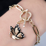 14k Gold | Paperclip Bracelet with Toggle Clasp and Butterfly Charm