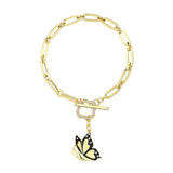 14k Gold | Paperclip Bracelet with Toggle Clasp and Butterfly Charm