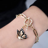 14k Gold | Paperclip Bracelet with Toggle Clasp and Butterfly Charm