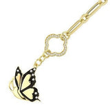 14k Gold | Paperclip Bracelet with Toggle Clasp and Butterfly Charm