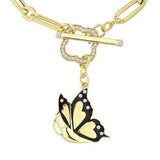 14k Gold | Paperclip Bracelet with Toggle Clasp and Butterfly Charm