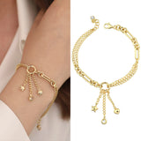 14k Gold | Double Curb & Circle Link Bracelet with Hanging Charms