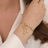 14k Gold | Double Curb & Circle Link Bracelet with Hanging Charms