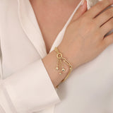 14k Gold | Double Curb & Circle Link Bracelet with Hanging Charms