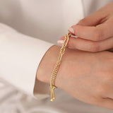 14k Gold | Double Curb & Circle Link Bracelet with Hanging Charms