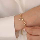 14k Gold | Double Curb & Circle Link Bracelet with Hanging Charms