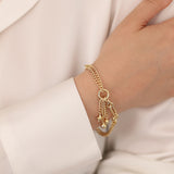 14k Gold | Double Curb & Circle Link Bracelet with Hanging Charms