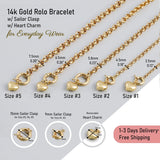 14k Gold | Rolo Bracelet with Sailor Clasp | 3mm - 8mm