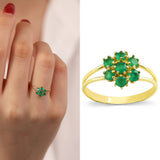 14k Gold | Emerald Hexagon Flower Ring